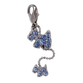 Dog and Puppy Charm with Rhinestones (Color: Blue)