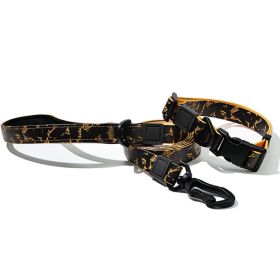 Graffiti Waterproof Dog Collar and Leash Set, Custom Logo Durable PVC Pet Leash for Small Medium Large Dogs (Color: Gold Black, size: S)