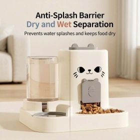 4 Colors Gravity Pet Feeder And Waterer Set Cute Cat Shape Automatic Food Water Dispenser Large Capacity Detachable Stable Base Feeding Bowl For (Option: FACE FAD GREY)